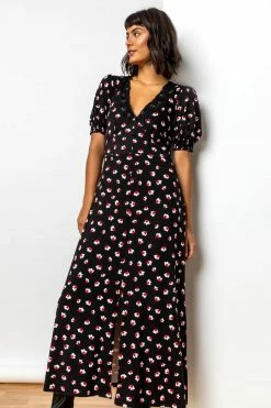 Roman Red Lace Trim Floral Print Midi Dress -Roman Sales Shop unnamed file 227