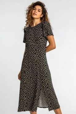 Roman Black Spot Print Side Split Dress 11 Roman Black Spot Print Side Split Dress -Roman Sales Shop unnamed file 2277