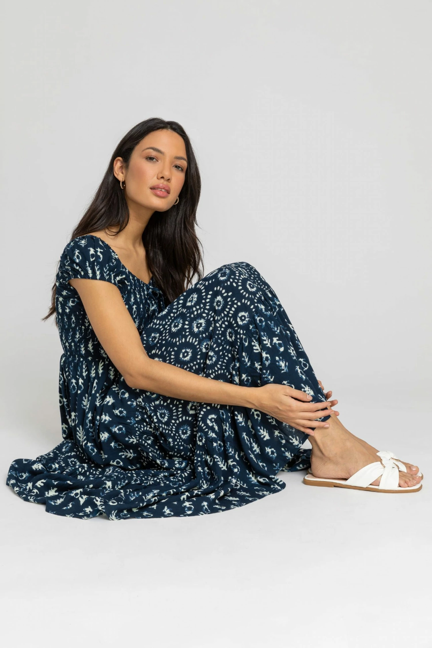 Roman Blue Aztec Tie Detail Tiered Maxi Dress 6 Roman Blue Aztec Tie Detail Tiered Maxi Dress - Image 4