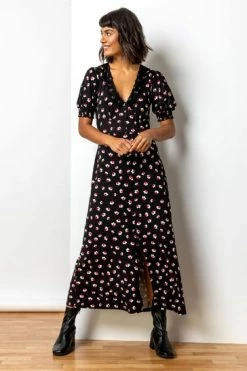 Roman Red Lace Trim Floral Print Midi Dress -Roman Sales Shop unnamed file 229