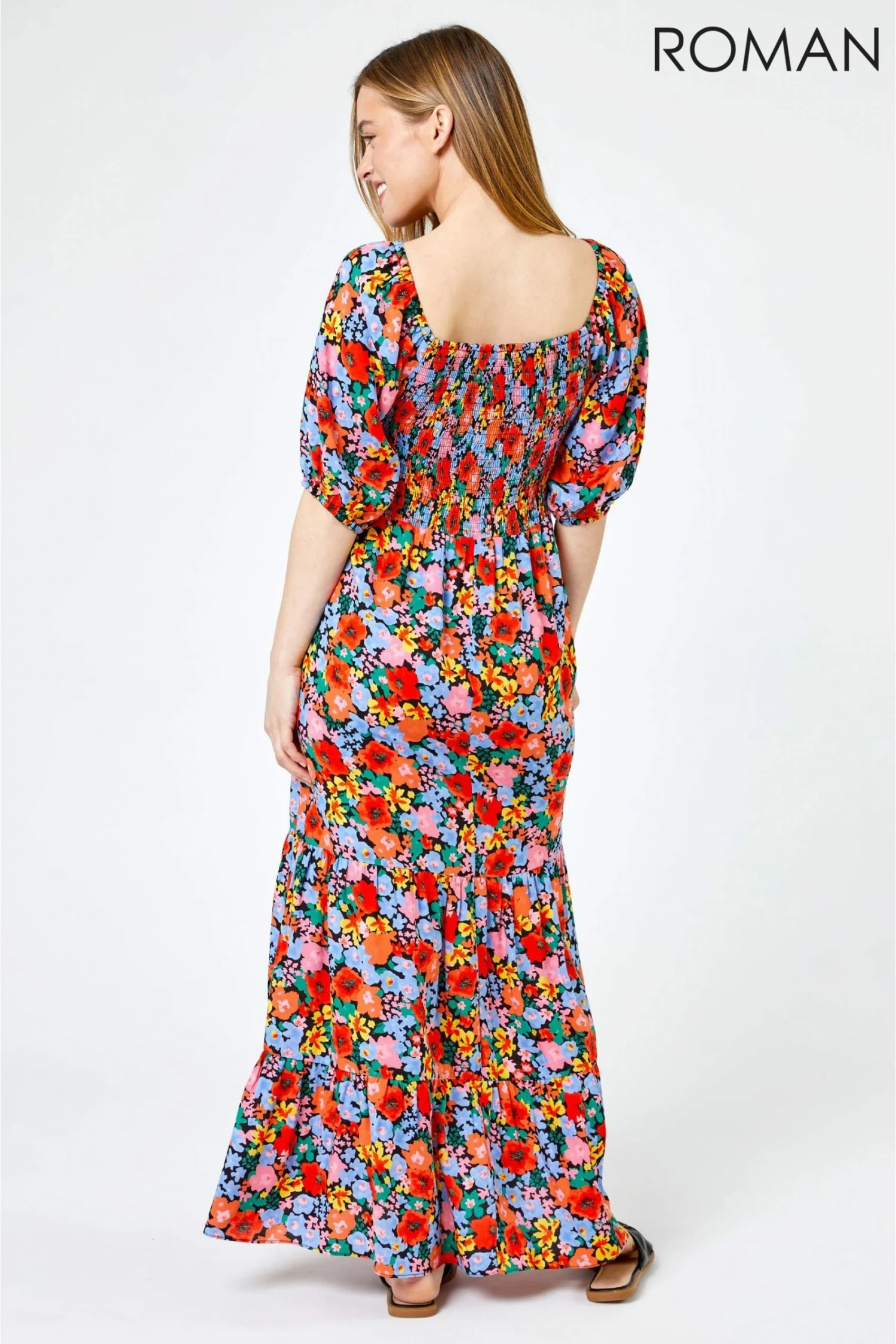 Roman Orange Petite Floral Shirred Maxi Dress 4 Roman Orange Petite Floral Shirred Maxi Dress - Image 2