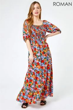 Roman Orange Petite Floral Shirred Maxi Dress 9 Roman Orange Petite Floral Shirred Maxi Dress -Roman Sales Shop unnamed file 2291