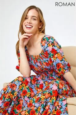 Roman Orange Petite Floral Shirred Maxi Dress 10 Roman Orange Petite Floral Shirred Maxi Dress -Roman Sales Shop unnamed file 2292