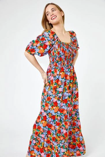 Roman Orange Petite Floral Shirred Maxi Dress 7 Roman Orange Petite Floral Shirred Maxi Dress - Image 5