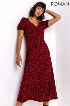 Roman Red Ditsy Floral Jersey Midi Dress