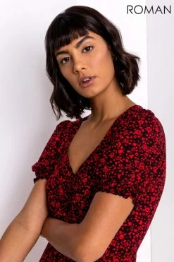 Roman Red Ditsy Floral Jersey Midi Dress -Roman Sales Shop unnamed file 2297