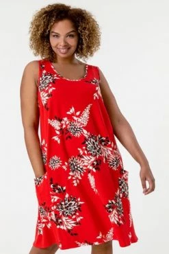 Roman Red Curve Floral Print Swing Dress -Roman Sales Shop unnamed file 2310