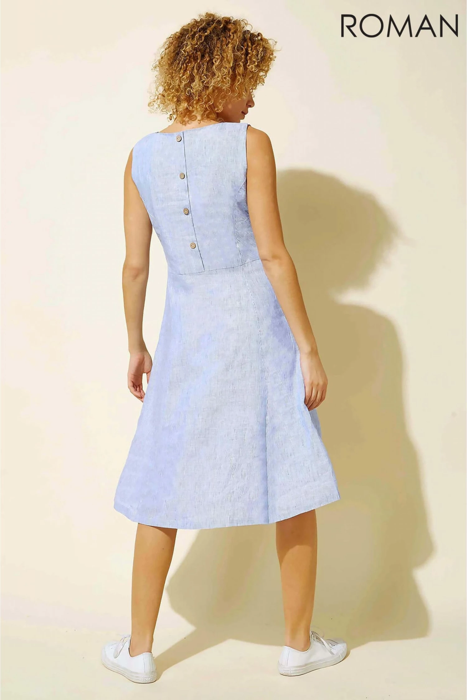 Roman Blue Fit & Flare Button Back Pocket Dress 4 Roman Blue Fit & Flare Button Back Pocket Dress - Image 2