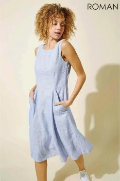 Roman Blue Fit & Flare Button Back Pocket Dress 8 Roman Blue Fit & Flare Button Back Pocket Dress -Roman Sales Shop unnamed file 2313