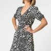 Roman Black Ditsy Spot Frill Detail Tea Dress
