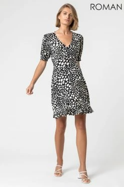 Roman Black Ditsy Spot Frill Detail Tea Dress 10 Roman Black Ditsy Spot Frill Detail Tea Dress -Roman Sales Shop unnamed file 2317