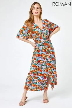 Roman Orange Petite Floral Button Through Midi Dress 9 Roman Orange Petite Floral Button Through Midi Dress -Roman Sales Shop unnamed file 2323