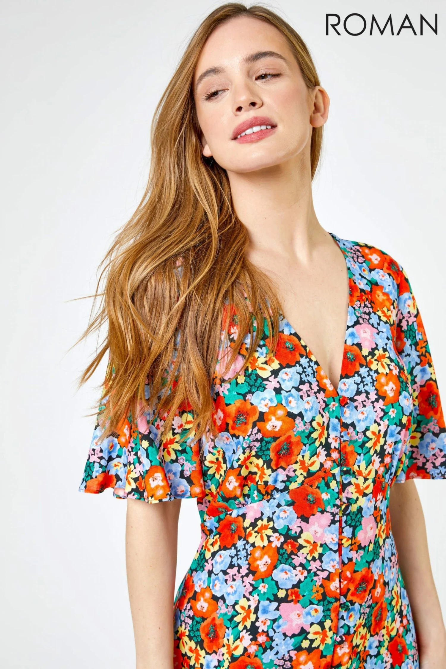 Roman Orange Petite Floral Button Through Midi Dress 6 Roman Orange Petite Floral Button Through Midi Dress - Image 4