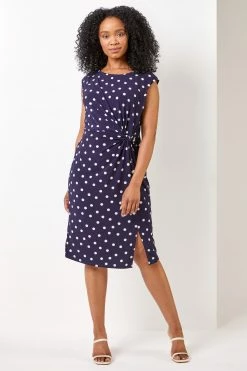 Roman Blue Petite Spot Print Twist Waist Midi Dress -Roman Sales Shop unnamed file 2332