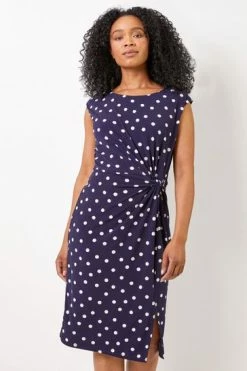 Roman Blue Petite Spot Print Twist Waist Midi Dress -Roman Sales Shop unnamed file 2336