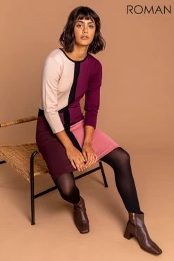 Roman Pink Colourblock Print Jumper Dress