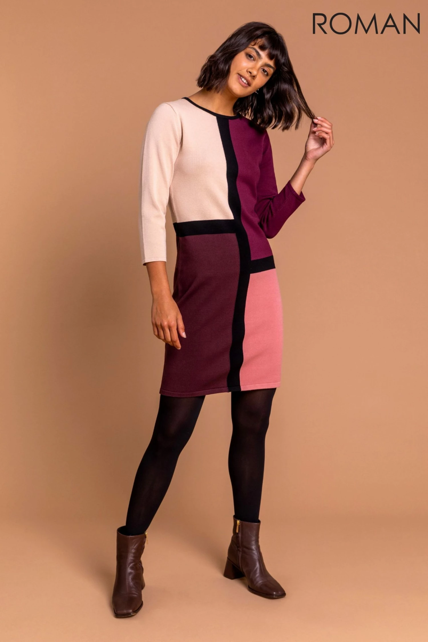 Roman Pink Colourblock Print Jumper Dress 6 Roman Pink Colourblock Print Jumper Dress - Image 4