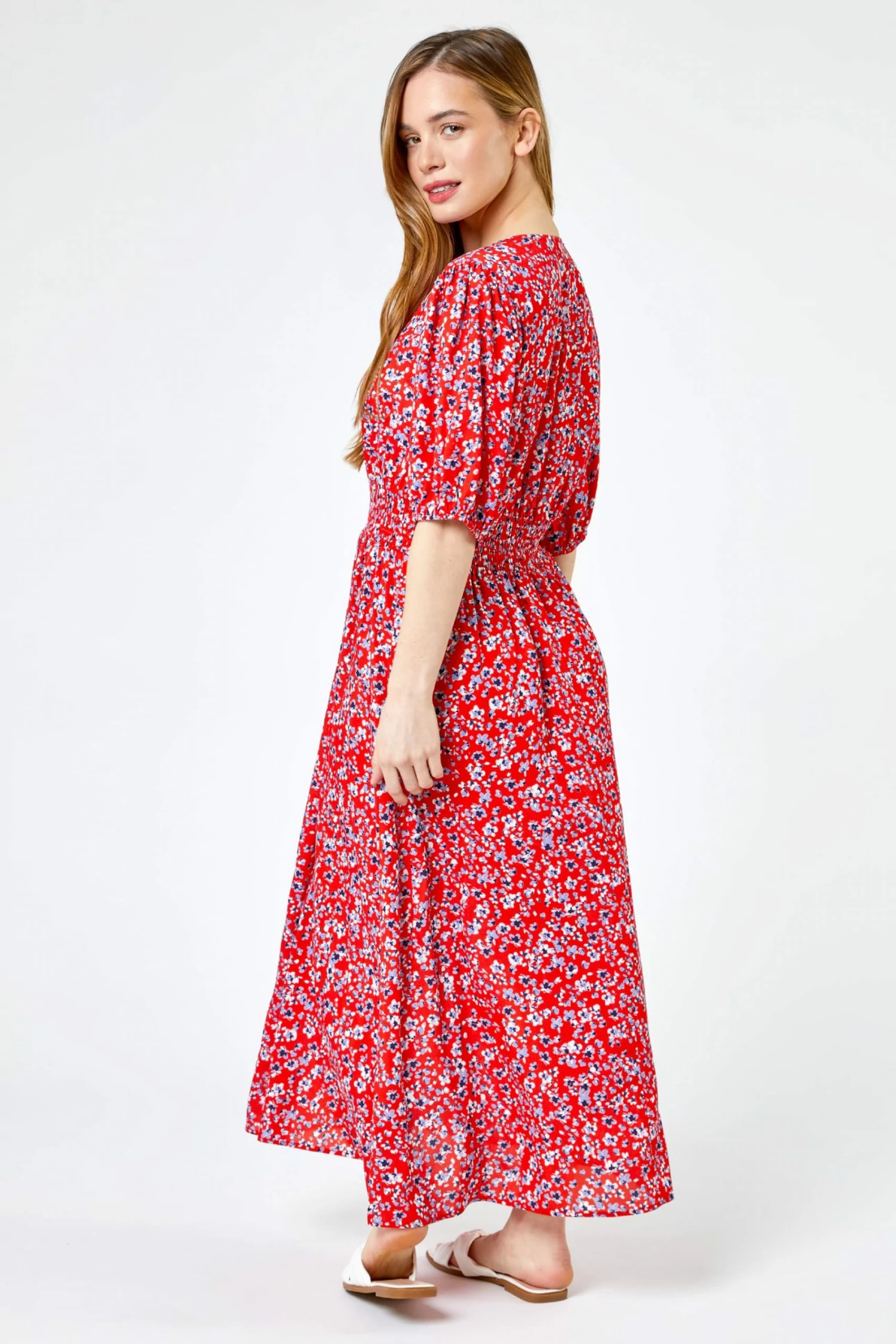 Roman Red Petite Floral Print Shirred Maxi Dress 4 Roman Red Petite Floral Print Shirred Maxi Dress - Image 2
