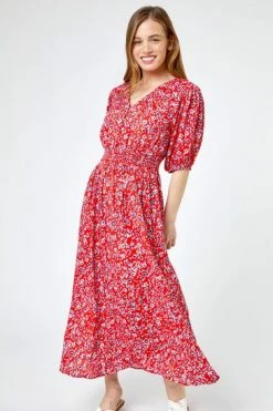 Roman Red Petite Floral Print Shirred Maxi Dress 12 Roman Red Petite Floral Print Shirred Maxi Dress -Roman Sales Shop unnamed file 2348