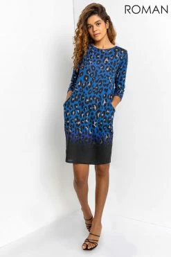 Roman Blue Animal Print Slouch Dress