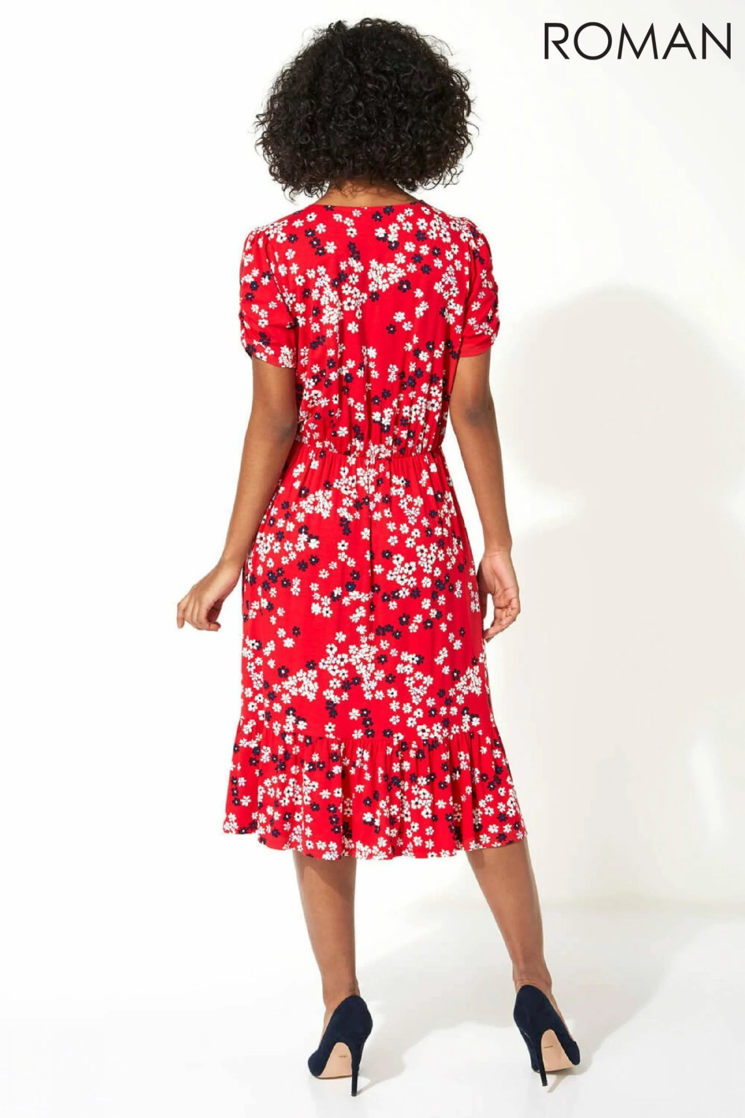 Roman Red Floral Print Tiered Midi Dress 5 Roman Red Floral Print Tiered Midi Dress - Image 3