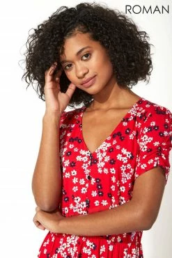 Roman Red Floral Print Tiered Midi Dress 10 Roman Red Floral Print Tiered Midi Dress -Roman Sales Shop unnamed file 2358