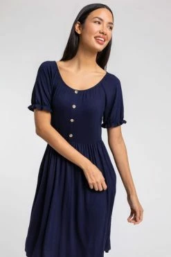 Roman Blue Puff Sleeve Buttoned Jersey Dress 12 Roman Blue Puff Sleeve Buttoned Jersey Dress -Roman Sales Shop unnamed file 2364