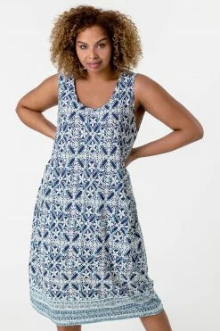 Roman Blue Curve Tile Print Cocoon Dress 10 Roman Blue Curve Tile Print Cocoon Dress -Roman Sales Shop unnamed file 2373