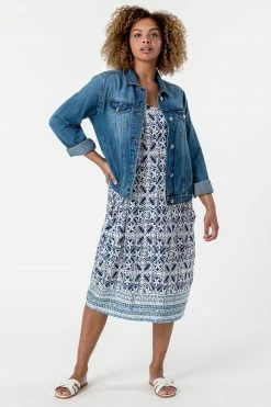 Roman Blue Curve Tile Print Cocoon Dress 12 Roman Blue Curve Tile Print Cocoon Dress -Roman Sales Shop unnamed file 2375
