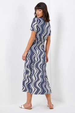 Roman Blue Swirl Print Fit & Flare Midi Dress -Roman Sales Shop unnamed file 2378