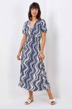 Roman Blue Swirl Print Fit & Flare Midi Dress -Roman Sales Shop unnamed file 2380