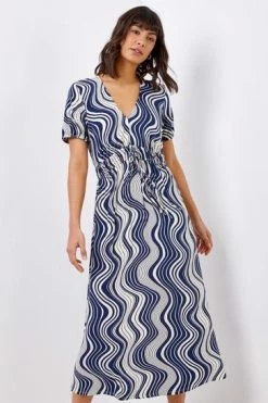 Roman Blue Swirl Print Fit & Flare Midi Dress -Roman Sales Shop unnamed file 2381