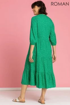 Roman Green Spot Print Tiered Button Midi Dress 8 Roman Green Spot Print Tiered Button Midi Dress -Roman Sales Shop unnamed file 2383