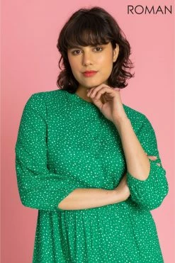 Roman Green Spot Print Tiered Button Midi Dress 10 Roman Green Spot Print Tiered Button Midi Dress -Roman Sales Shop unnamed file 2385