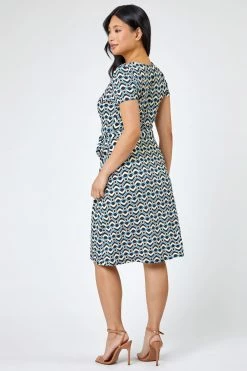 Roman Blue Petite Geo Print Jersey V Neck Wrap Dress -Roman Sales Shop unnamed file 2389