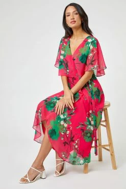 Roman Pink Floral Print Frill Cape Wrap Dress 9 Roman Pink Floral Print Frill Cape Wrap Dress -Roman Sales Shop unnamed file 239
