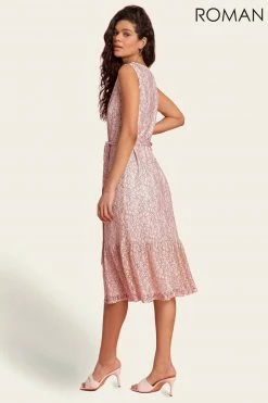 Roman Pink Belted Lace Detail Tiered Midi Dress 8 Roman Pink Belted Lace Detail Tiered Midi Dress -Roman Sales Shop unnamed file 2398