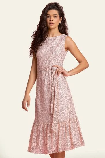 Roman Pink Belted Lace Detail Tiered Midi Dress 7 Roman Pink Belted Lace Detail Tiered Midi Dress - Image 5