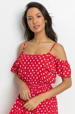 Roman Red Spot Print Cold Shoulder Midi Dress 10 Roman Red Spot Print Cold Shoulder Midi Dress -Roman Sales Shop unnamed file 2405