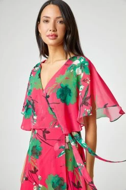 Roman Pink Floral Print Frill Cape Wrap Dress 11 Roman Pink Floral Print Frill Cape Wrap Dress -Roman Sales Shop unnamed file 241