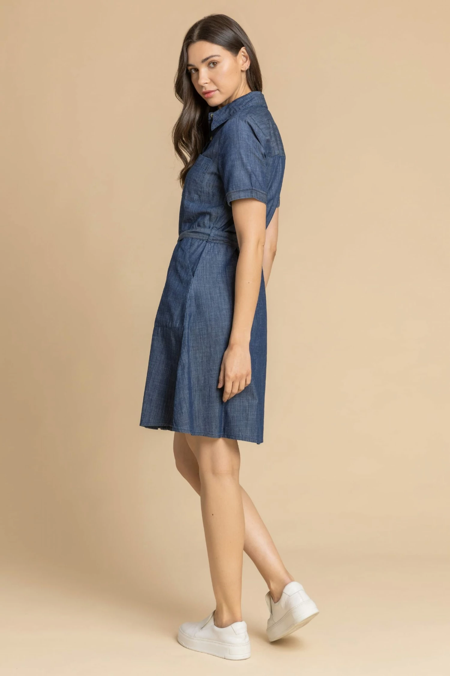 Roman Blue Denim Belted Skater Shirt Dress 4 Roman Blue Denim Belted Skater Shirt Dress - Image 2