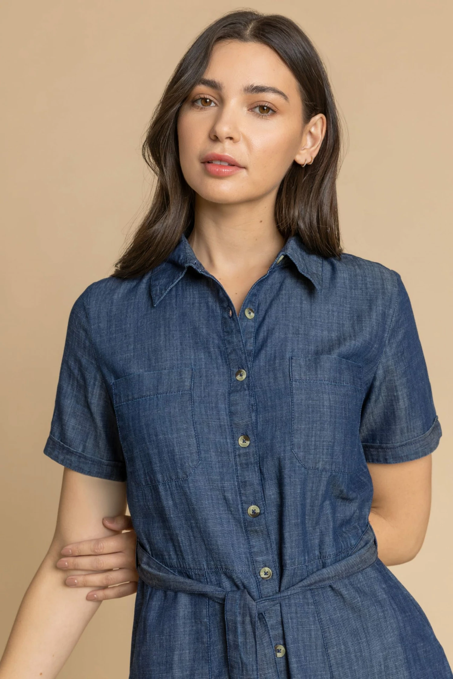 Roman Blue Denim Belted Skater Shirt Dress 6 Roman Blue Denim Belted Skater Shirt Dress - Image 4