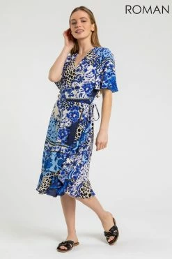 Roman Blue Petite Floral Contrast Print Wrap Dress 7 Roman Blue Petite Floral Contrast Print Wrap Dress -Roman Sales Shop unnamed file 2418