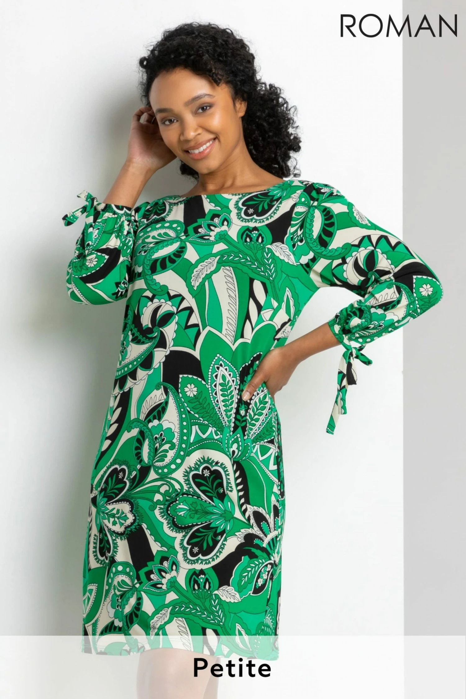 Roman Green Petite Paisley Print Tie Detail Shift Dress 3 Roman Green Petite Paisley Print Tie Detail Shift Dress