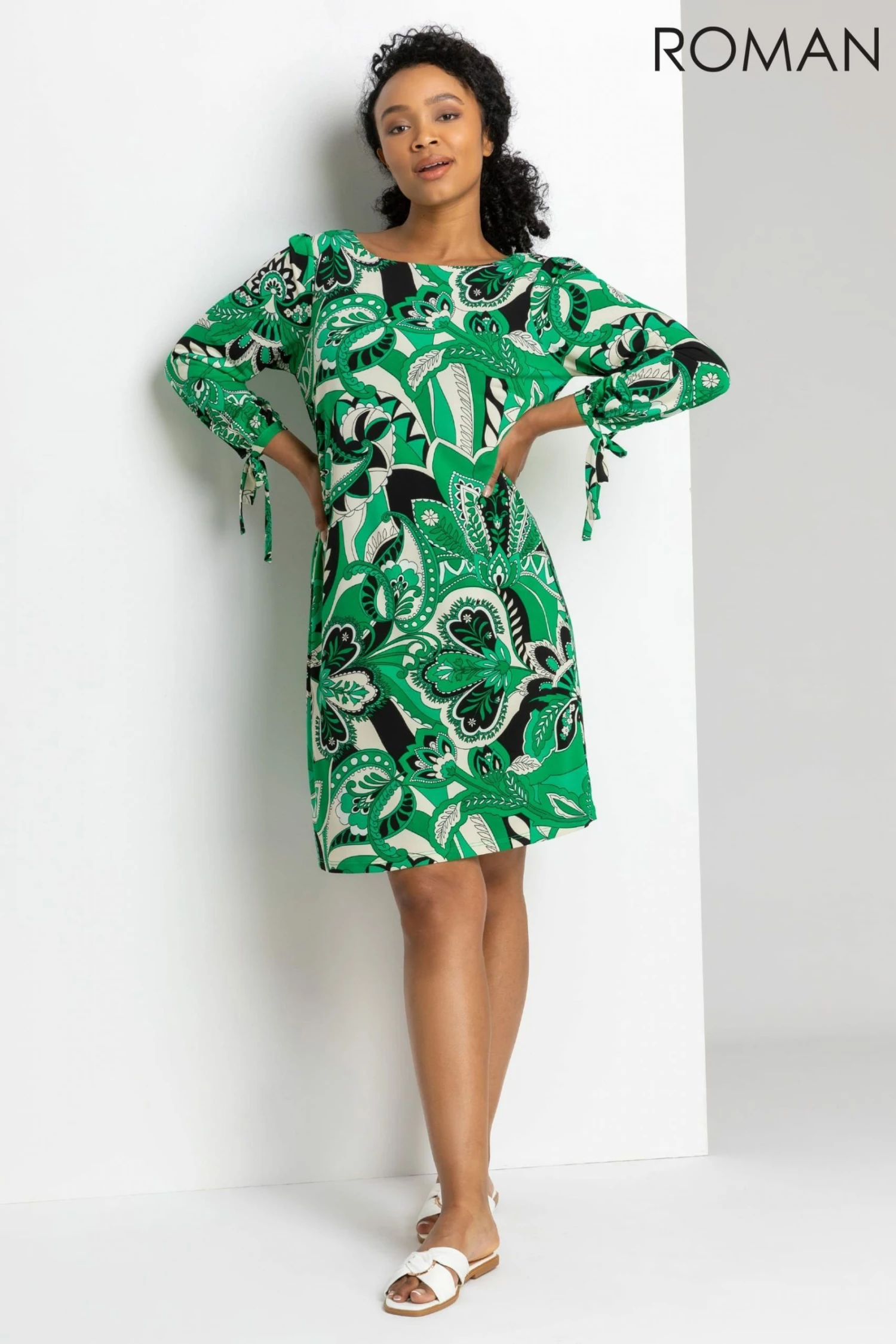 Roman Green Petite Paisley Print Tie Detail Shift Dress 5 Roman Green Petite Paisley Print Tie Detail Shift Dress - Image 3