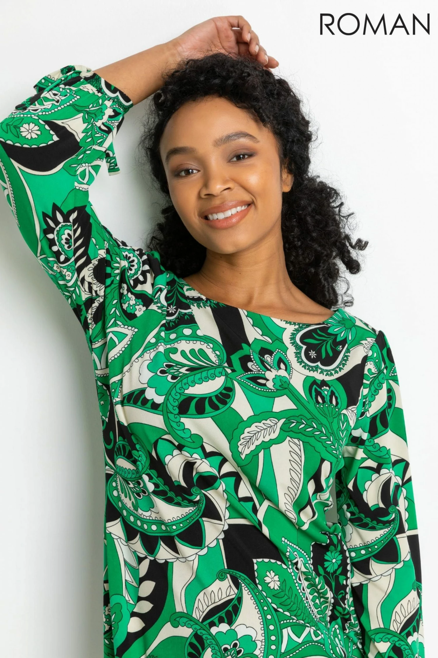 Roman Green Petite Paisley Print Tie Detail Shift Dress 6 Roman Green Petite Paisley Print Tie Detail Shift Dress - Image 4