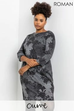 Roman Grey Curve Glitter Animal Print Twist Midi Dress