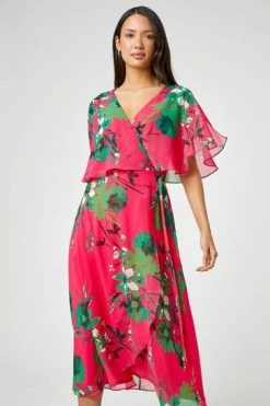 Roman Pink Floral Print Frill Cape Wrap Dress 13 Roman Pink Floral Print Frill Cape Wrap Dress -Roman Sales Shop unnamed file 243