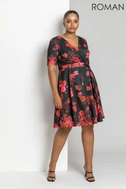 Roman Red Curve Floral Print Wrap Dress 8 Roman Red Curve Floral Print Wrap Dress -Roman Sales Shop unnamed file 2436