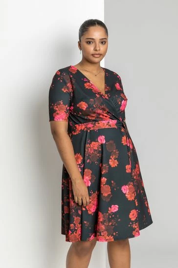 Roman Red Curve Floral Print Wrap Dress 6 Roman Red Curve Floral Print Wrap Dress - Image 4